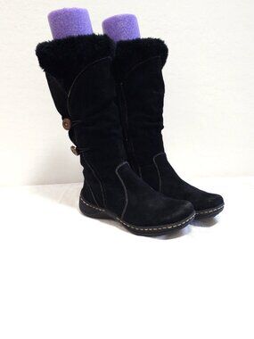 Womens Baretraps ESHA Tall Pac sz 7.5 7 1/2 M Boots Black Faux Fur Trim Side Zip
